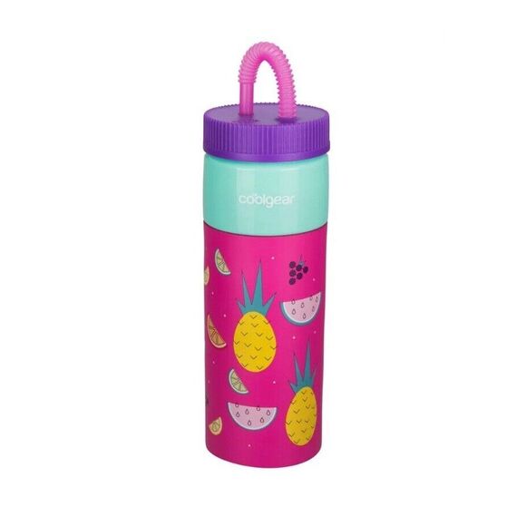 Other - Cool Gear 24oz Plastic Retro Squishy Water Bottle Fruits‎ Pink w/Foam Grip straw